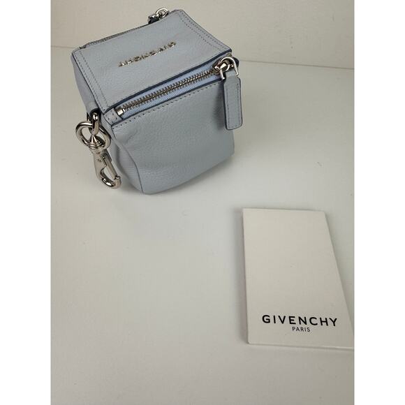 GIVENCHY Paris Blue Mini Pandora Charm Box Leather Zipper Closure Square NEW - Picture 2 of 8